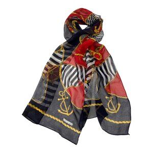 Echo Sheer Chiffon Scarf – Nautical Anchors & Rope Chain Print